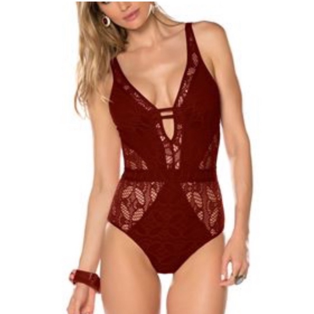 Becca crochet red swimsuit size small